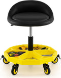 Mechanic Stool, 350 LBS Capacity Rolling Shop Stool with Lockable Wheels, 2 Magnetic Tool Trays & Padded Seat, 20"-25" Height Adjustable Workshop Chair Creeper Seat for Garage, Auto Repair