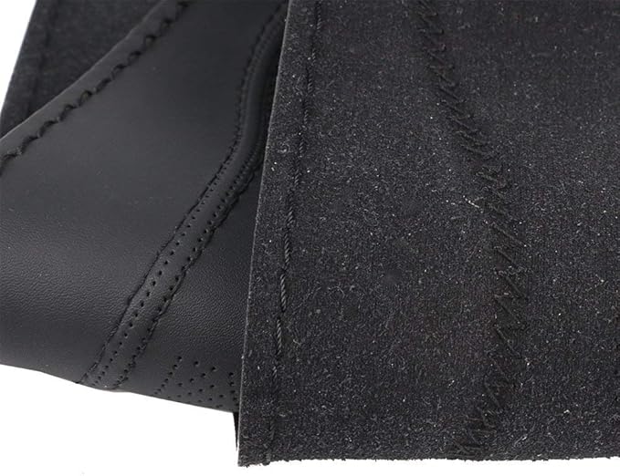 O SHI CAR 15 Inch 3D Universal Artificial Leather Steering Wheel Cover Stitch On Wrap with Needle & Thread Non-Slip Black