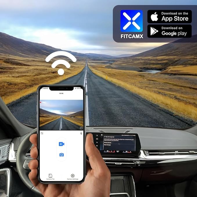Fitcamx 4K Dash Cam Suitable for BMW X1 2023-2026 Xdrive28i M35i U11 (HD2-6576), OEM Factory Style, UHD 2160P Video, Built-in WiFi & APP, Loop Recording, Gravity Sensor, Plug & Play, 64GB Card