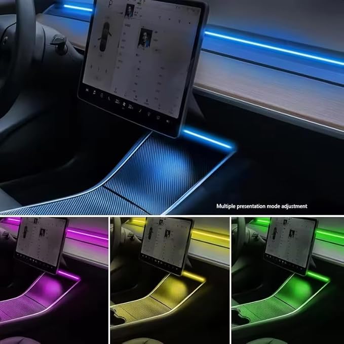 Interior Neon Lights for Tesla Model Y/3, Dreamcolor Acrylic Interior Car LED Strip Light for Tesla, Dynamic Chasing Music Sync Neon Ambient Lighting Kits for Tesla Model Y/3 (1 Strip Set B)