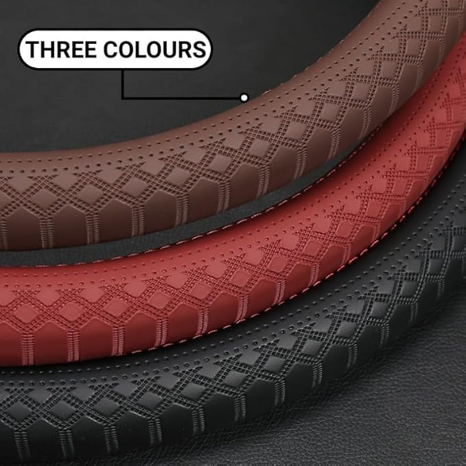 Corium Leather Steering Wheel Cover Rubber Inner Ring All Car Universal Four Seasons Universal Anti-Slip15 16 17 18 19 inch for Truck (Black, 15inch)