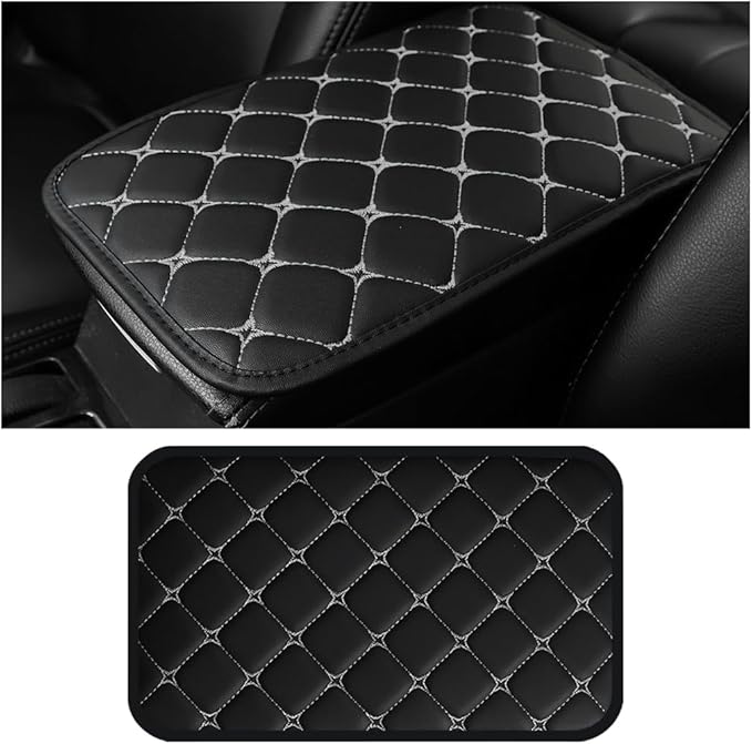 HZEL Car Center Console Cushion Pad, PU Leather Vehicle Armrest Protection Cover, Waterproof Automotive Interior Arm Rest Seat Box Mat Accessories, Universal for SUV, Sedan, Truck (Black/Gray)
