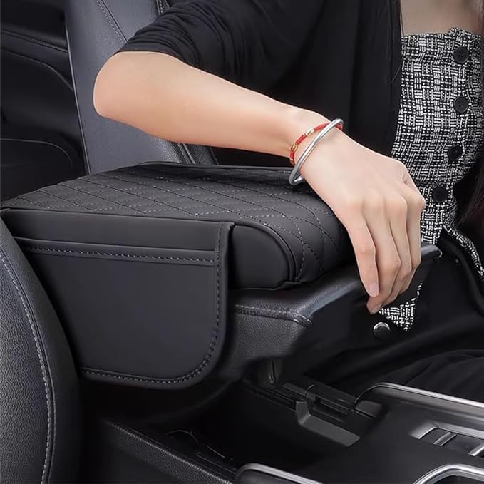 Car Armrest Pad for Ford Bronco Sport (CX430) 2021 2022 2023 2024 2025 2026 Leather Armrest Box Mat Center Console Cushion Pad Universal Armrest Seat Box Cover Protector,Black