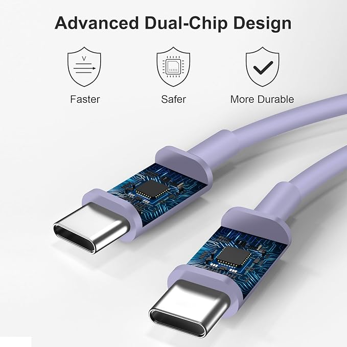 45W Type C Charger, USB C Chargers 2-Pack iPhone 15 16 Charger 6FT with iPhone 16/16 Plus/16 Pro Max/iPhone 15/iPad Pro/AirPods/Galaxy S25 S24 S23 S22 S21,Android Chargers(Purple)