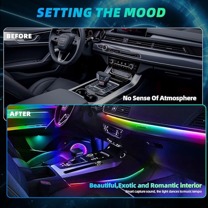 KENANEK Ambient Lighting Car Interior LED Strip Lights 10-in-1, 175” Acrylic Multi-Color Car Ambient Lighting Kit with Music Sync, APP Control, Interior LED Lighting for Cars SUVs Trucks