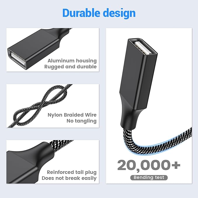 MOGOOD USB 2.0 Multiport Adapter & Splitter - 2M USB Extension Cord for Charging, Data Transmission, Hard Drive, MacBook, Laptop