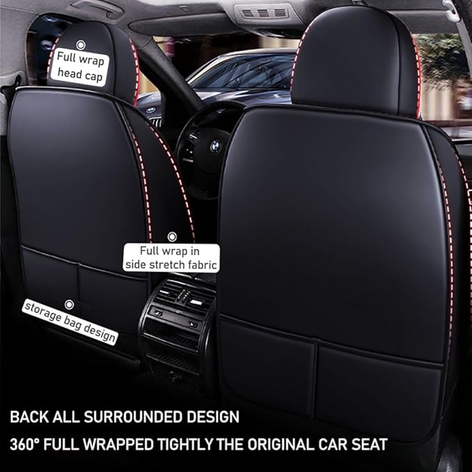 for Toyota RAV4 2008-2025 Car Seat Covers, Full Coverage Customized Seat Covers Premium Leather Waterproof Stain-Resistant Easy to Install (Front Set with Pillows, Black&Red)