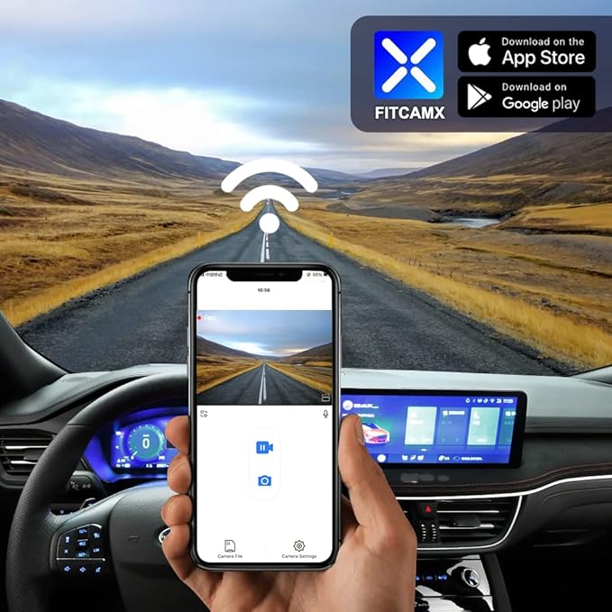 Fitcamx 2K Front and 1080P Rear Dash Cam Suitable for Ford Escape Explorer and Lincoln Aviator Nautilus Navigator Corsair, Integrated OEM Look, Dual HD Video WiFi, G-Sensor, Loop Recording, 64GB Card