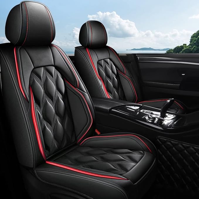 AOMSAZTO Car Seat Covers Full Set Fit for Hyundai Tucson 2010-2026 Waterproof Faux Leather Car Seat Cushions Automotive 5 Seat Covers Set（Black&Redline）