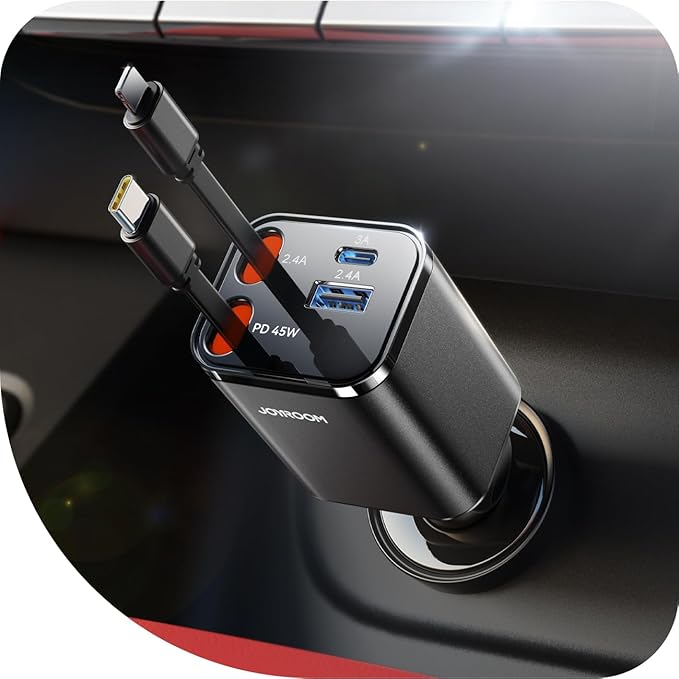 [2026 Ultra-Compact] 84W Retractable Car Charger, [PD 45W] Car Charger USB C for iPhone 16 17 Pro Fast Charging, Car Accessories Travel Essentials Gifts for Women Men for iPhone 17 Air 16 15 14 13 12
