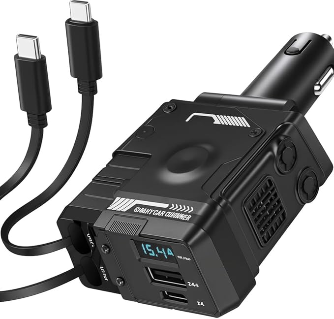 Retractable Car Charger, 4-in-1 Quick Charger with 2 Retractable Cables and USB Port, Travel Essentials Gifts for Women Men, Car Accessory for Phones/Tablets/Airpods/Car Recorders, 31.5 inch (Black)