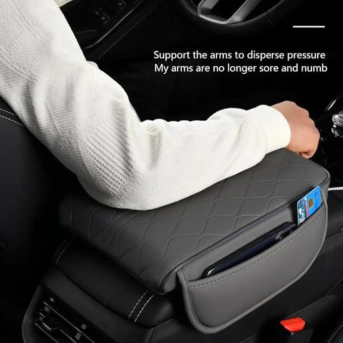 Car Center Console Cushion for Chevrolet City Express 2015-2018, Nappa Leather Memory Foam Armrest Cover with Side Storage Pockets, Auto Elbow Support Pad 1pc,Grey