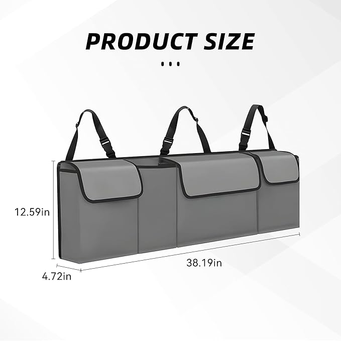 Car Trunk Organizer, Backseat Hanging Large Storage with Adjustable Straps,Waterproof PVC Collapsible Cargo Bag, Car Interior Accessories for Auto SUV MPV (Gray)