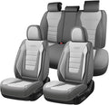Coverado Car Seat Covers Full Set, Nappa Leather Seat Covers for Cars, Car Seat Protector Car Seat Cushion, Front and Back Seat Protectors Cushions Universal Fit for Most Cars (Gray&Light Gray)