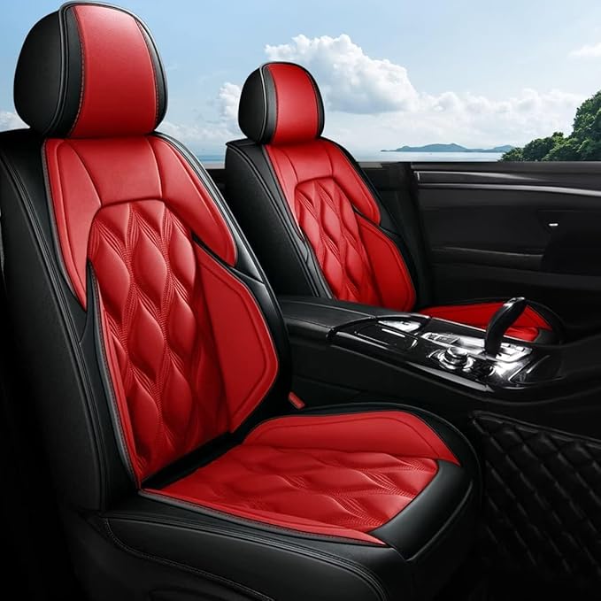 AOMSAZTO Car Seat Covers Full Set Fit for Hyundai Tucson 2010-2026 Waterproof Faux Leather Car Seat Cushions Automotive 5 Seat Covers Set（Black&Red）