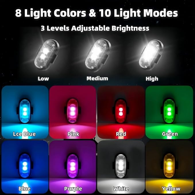 6PCS Wireless LED Strobe Lights with Remote Control, Wireless LED Warning Lights 8 Colors USB Charge IP65 Waterproof Anti-Collision, for Car Interior Motorcycle Bike Drone Car Truck RC Aircraft