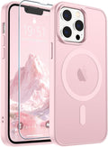 SUPFINE Magnetic for iPhone 13 Pro Case with Screen Protector (Compatible with MagSafe) (Military Grade Drop Protection) Translucent Matte Shockproof Phone Cover,Light Pink