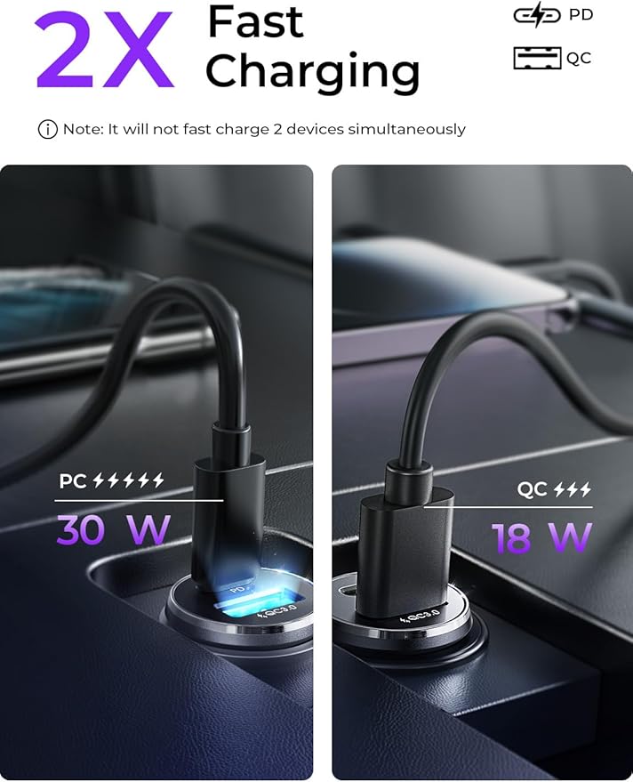 LISEN 54W Car Phone Charger USB C, Cigarette Lighter Adapter, Car Accessories for iPhone, USB C Car Charger Adapter USBC Type C 12v, Fit for iPhone 16, 15, 14, 13 Samsung Google iPad Android, Blue
