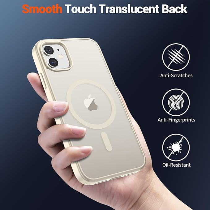 SUPFINE Magnetic for iPhone 12 Mini Case & iPhone 13 Mini Case (Compatible with MagSafe) (Military Grade Drop Protection) Slim Translucent Matte Shockproof Phone Cover,Antique White