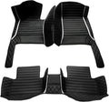 Customize Car Floor Mats for 99% Sedan SUV Sports Car All Weather Leather Full Coverage Waterproof Non-Slip Vehicle Lining Pads (Black White Stitching)