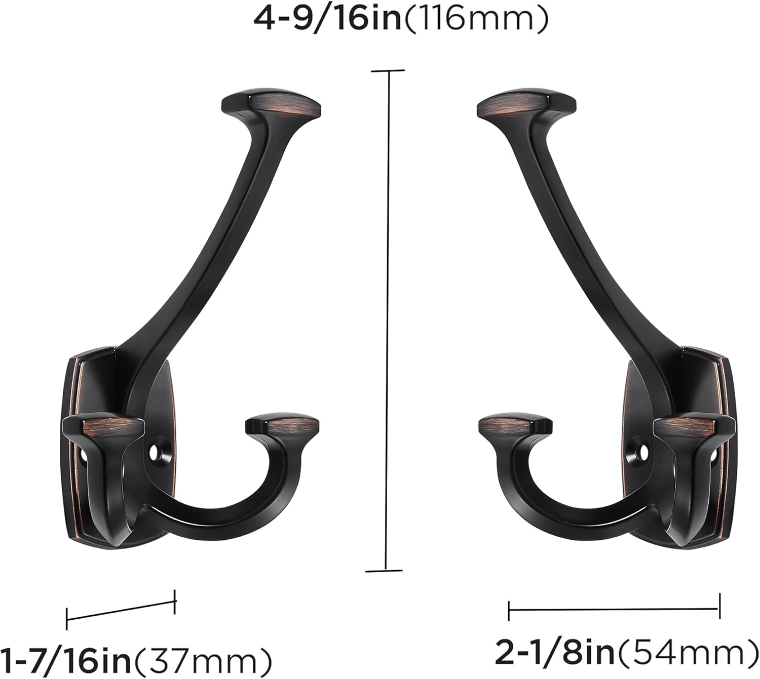Large Wall Double-Sided Hook 5 Pack Oil Rubbed Bronze Hook Decorative Heavy Duty Solid Large Coat Hooks for Towel Hanging Coats Robe Towel Bags Door Back 2 Prong Hooks
