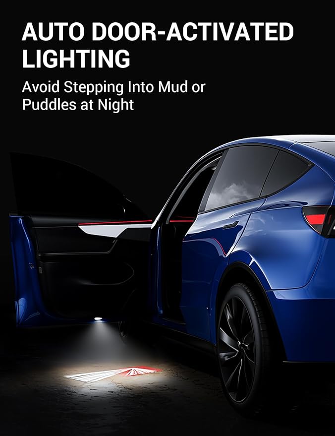 Motrobe 4PCS Puddle Lights for Tesla Model Y Juniper 2025 2026 Model 3 Highland 2024-2026 4K HD Ultra-Bright Light Carpet Door Projector Lights No Error Code Never Fade Tesla Accessories