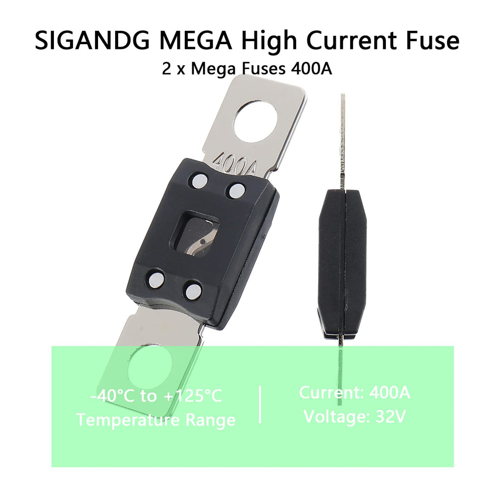 400A MEGA High Current Fuse - 400 Amp Bolt-on Fuse for Cars, Trucks, Construction Vehicles, Buses, Caravans (2 Pcs)