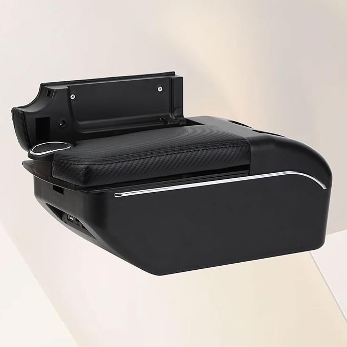 AULPHIKE Compatible with Nissan March Micra Armrest 2011-2016 Car Center Console Organizer Armrests Double Door Storage with USB Ports（Carbon Fiber Style）