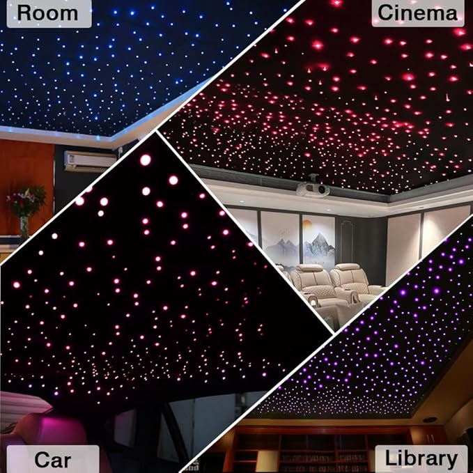 FIREWORK Starlight Headliner Kit, Fiber Optic Lights 10W RGBW Twinkle+Music Sync Effect+APP+Remote, 260pcs 6.5ft/2m 0.03in/0.75mm Fiber Cable for Star Lights for Car/EV & Home Theater Ceiling