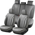 Coverado Car Seat Covers Full Set, Luxury Nappa Leather Seat Covers, Waterproof Seat Cover for Cars, Front and Rear Seat Cover Car Seat Protector, Automotive Seat Cover Universal Fit Most Cars(Gray)