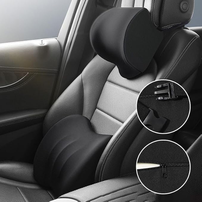 Car Memory Foam Pillow for Honda Civic Coupe/Sedan 2016 2017 2018 2019 2020 2021,Neck and Back Support Car Seat Kit Long Drive Essential Neck Pillow Lumbar Support Cushion,Grey