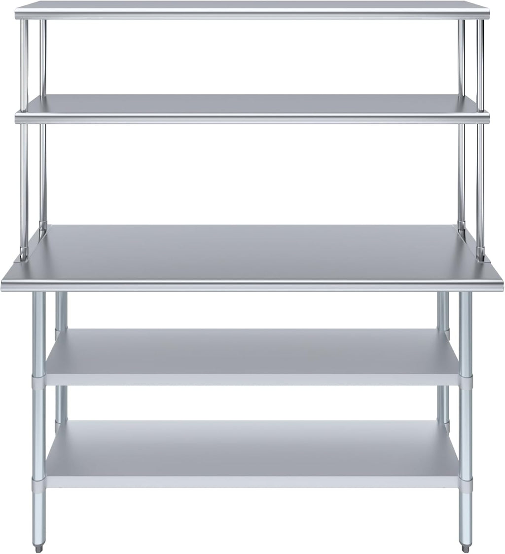 Amgood Stainless Steel Work Table with 2 Shelves | Metal Kitchen Prep Table & Shelving Combo (18" x 60" Table with 2 Shelves + 12" Overshelf)