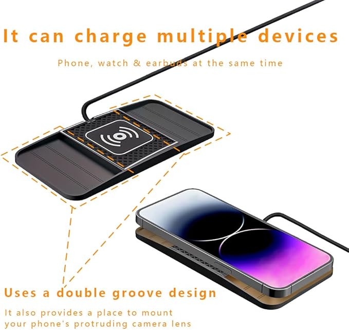 Wireless Charging Pad for Car for Kia Forte 2010-2024, DIY Trim-to-Fit Slim Non Slip Fast Charger Car Wireless Charging Pad 30CM Cable,B 30cm USB Plug Cable