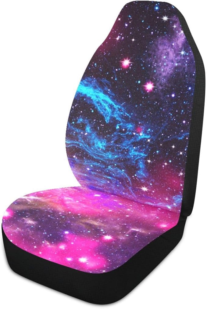 Galaxy Car Seat Covers Set of 2,Deep Space Abstract Natural Universe Blue Purple Galaxy Stars Universal Auto Front Seat Protector for Women Men Nebula Design Car Accessories Fit for Car Truck
