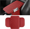Car Armrest Cushion Pad, Leather Vehicle Center Console Cover with 2 Storage Bags, Non-Slip Automotive Interior Arm Rest Seat Box Cover Accessories, Universal for SUV RV Sedan (Rose Red)