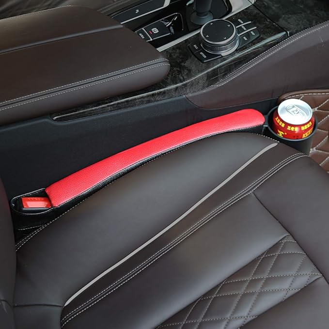 Supin 2 Prices Car Seat Gap Filler Pad PU Leather Console Side Pocket Organizer and one Cup for Cellphone Wallet Coin Key (Black+Red)