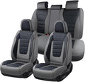 Coverado Car Seat Covers Full Set, Nappa Leather Seat Covers for Cars, Car Seat Protector Car Seat Cushion, Front and Back Seat Protectors Cushions Universal Fit for Most Cars Vehicles(Gray&Black)