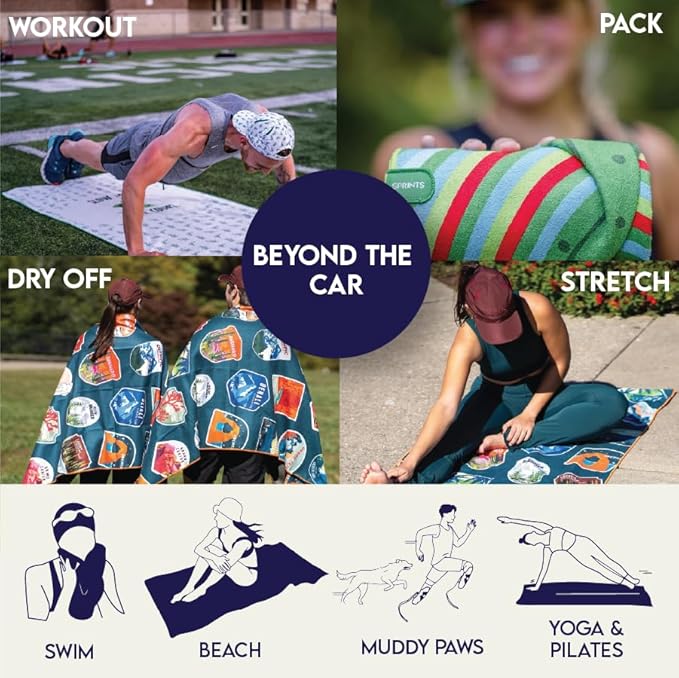 Sprints Athletic Running Towel, Full-Sized, Car Seat Cover - Performance Microfiber (Racing Stripes)
