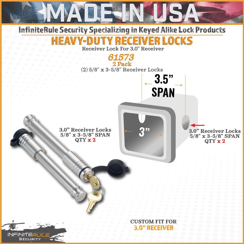 61573 | 2 Pack, Keyed Alike, Receiver Locks for 3" Receiver