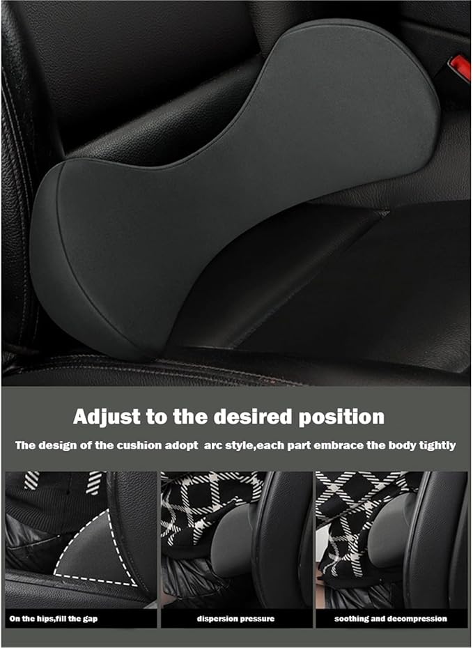 Memory Foam Car Seat, Car Lumbar Support Pillow Tailbone Support Cushions, Back Pad Massager Waist Cushion for Car Seat, Office Chair(1 Black)