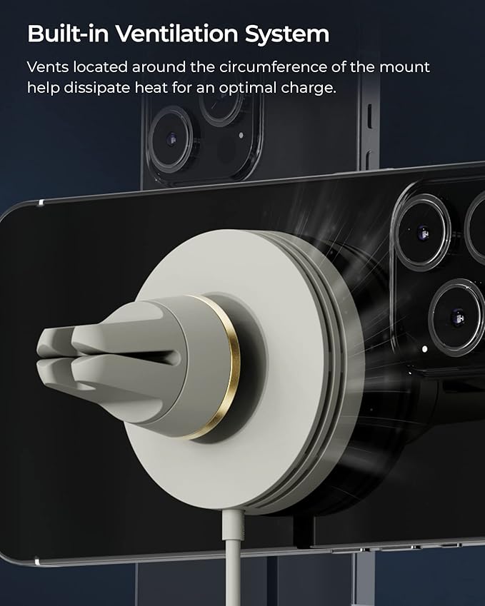 iOttie Velox Mini MagSafe Compatible Air Vent Car Mount in Astral Gray with Wireless Charging for iPhone 13, 14, 15 Series