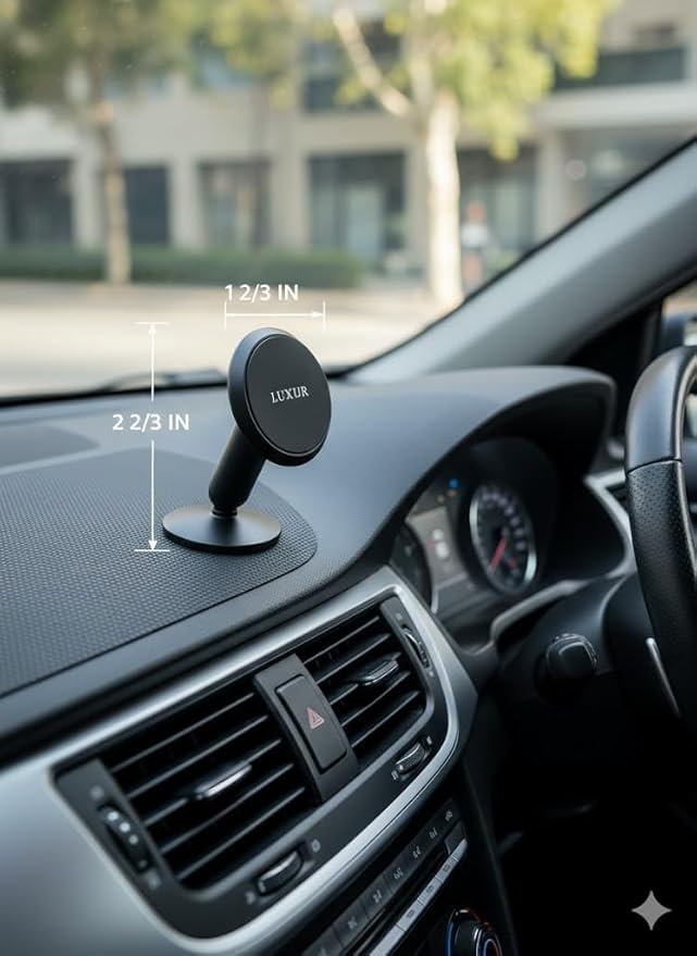 LX-PH01 Aluminum Alloy Compact Magnetic Car Phone Holder 360° Metal Matte Black Phone Mount Cell Phone Holders for Your Car/Gym/Mirror Mount for iPhone Samsung Pixel Mobile Phone.