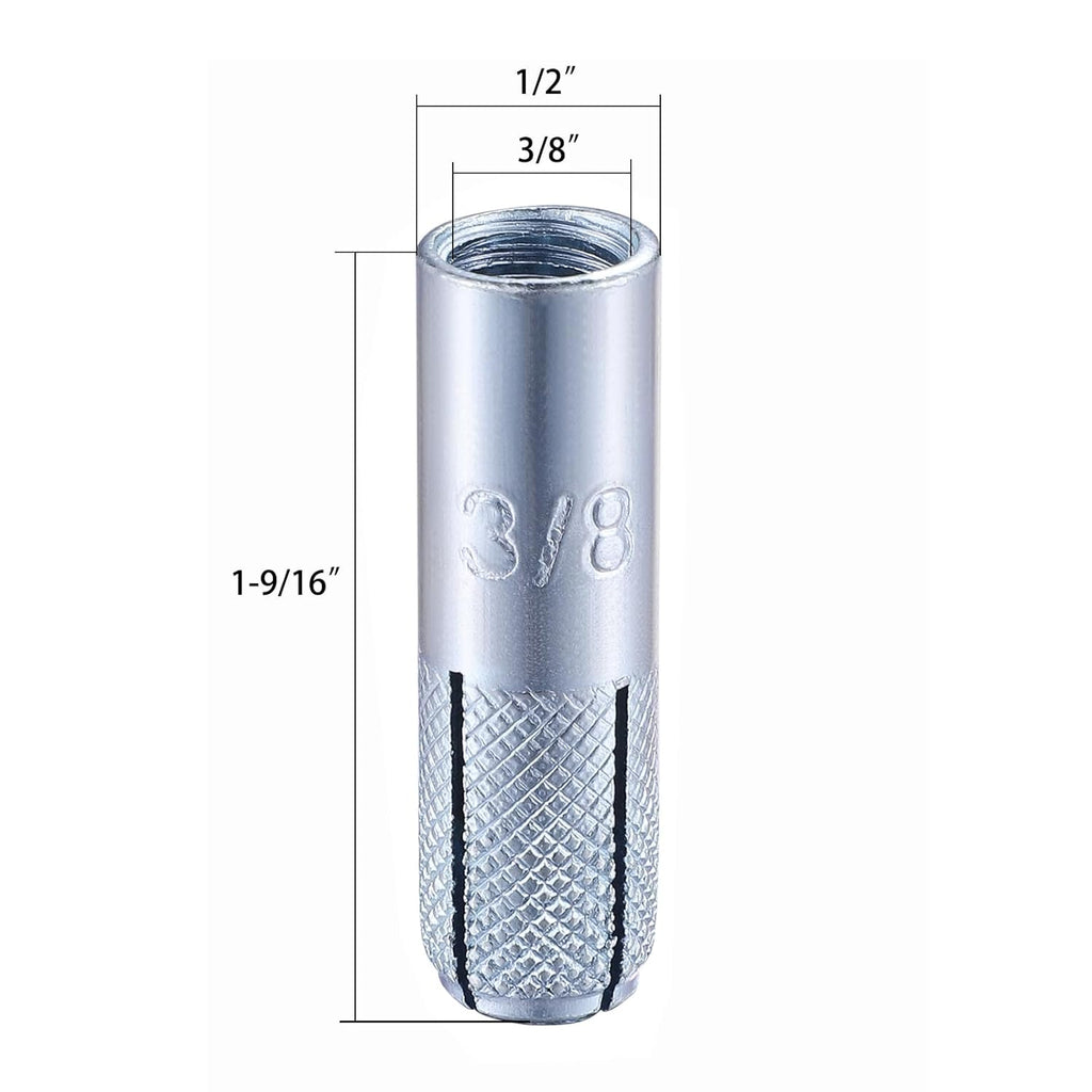 Wensilon(20 pcs) 3/8"-16 Premium Zinc Plated Carbon Steel Drop in Anchors Assortment, Knurled Drop-in-Anchor for Solid Concrete, Internal Forced Expansion Screw Bolts