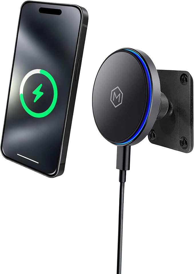 MagSwitch Qi2 Magsafe Car Mount Charger - Magnetic Cell Phone Holder with AMPS Plate Mount, 15W Fast Charger with a Built in On/Off Switch for Charging, Compatible with iPhone & Samsung