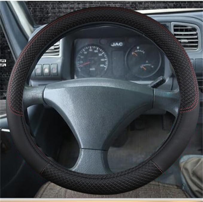 Car Semi Truck Van Leather Steering Wheel Cover Fits 14 15 16 17 18 19 Inch Maximum Grip Non Slip Durable Universal Fit for Most Vehicles (36cm/14in,Black)