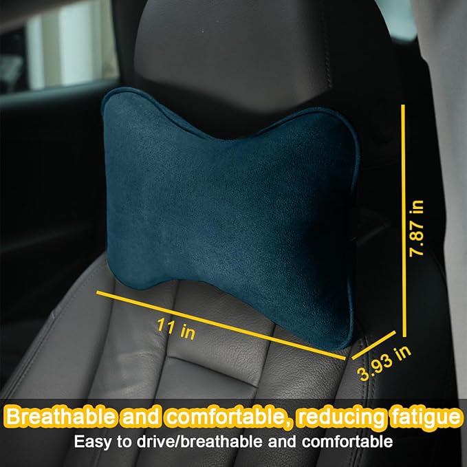 Car Neck Pillow, Soft Comfortable Memory Foam Auto Headrest Pillow Cushion with Adjustable Strap, Breathable Ergonomic Design Car Neck Pain Relief Cushion, Universal for Vehicles (Blue)