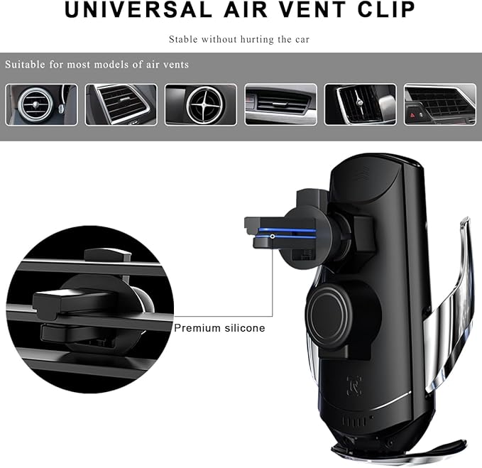 Wireless Car Charger, 15W Fast Charging Air Vent Mount Auto-Clamping Phone Holder, Automotive Electric Induction Charger 360° Rotating Magnetic Vent Mount Bracket for Smartphones (Blue)