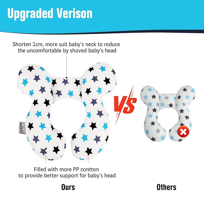 KAKIBLIN Baby Neck Pillow, Upgraded Baby Support Pillow, Head Pillows for Carseat, Newborn Neck Support for Car Seat, Stroller, Pushchair,Travel (White Star)