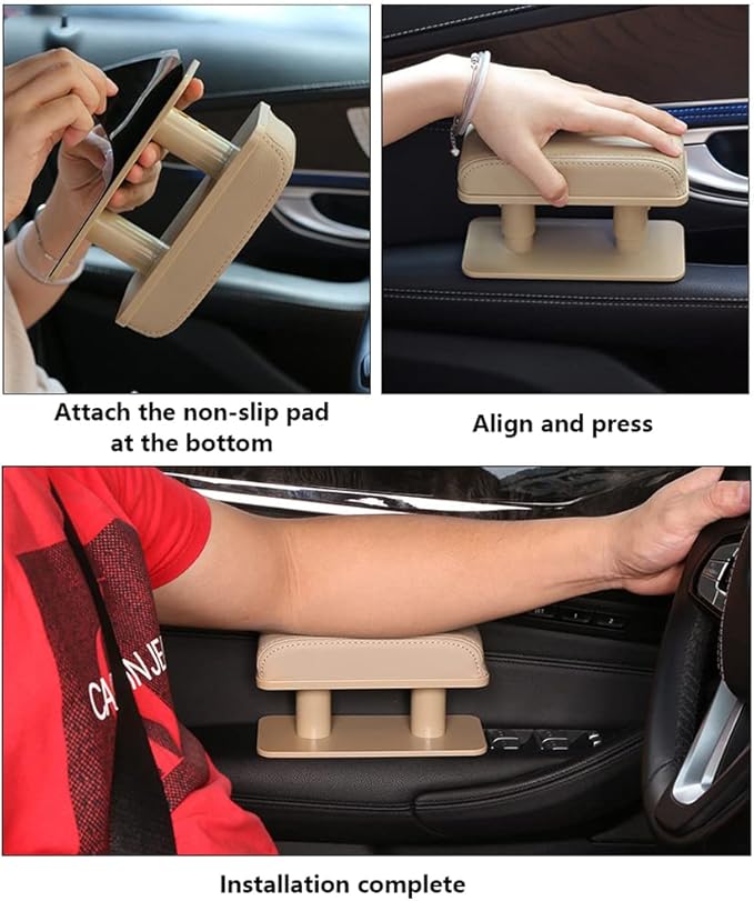 Car Driver Arm Pad Cushion, Car Center Console Elbow Cushion Pad Car Door Armrest Rest Pad Adjustable Height Comfort Universal Fit for Most Car, Black With White Stitches