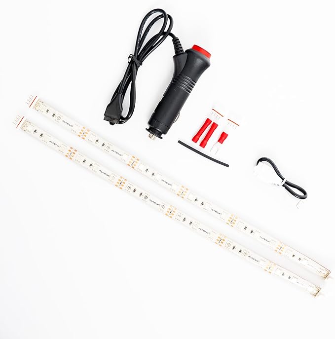 Alpena MAX LED Light Strip Starter Kit – EZ-Link Modular 12V Plug-and-Play Lighting for Cars & Trucks, Interior/Exterior Stick-On Light Bars, 2×12” Weatherproof Strips, Red